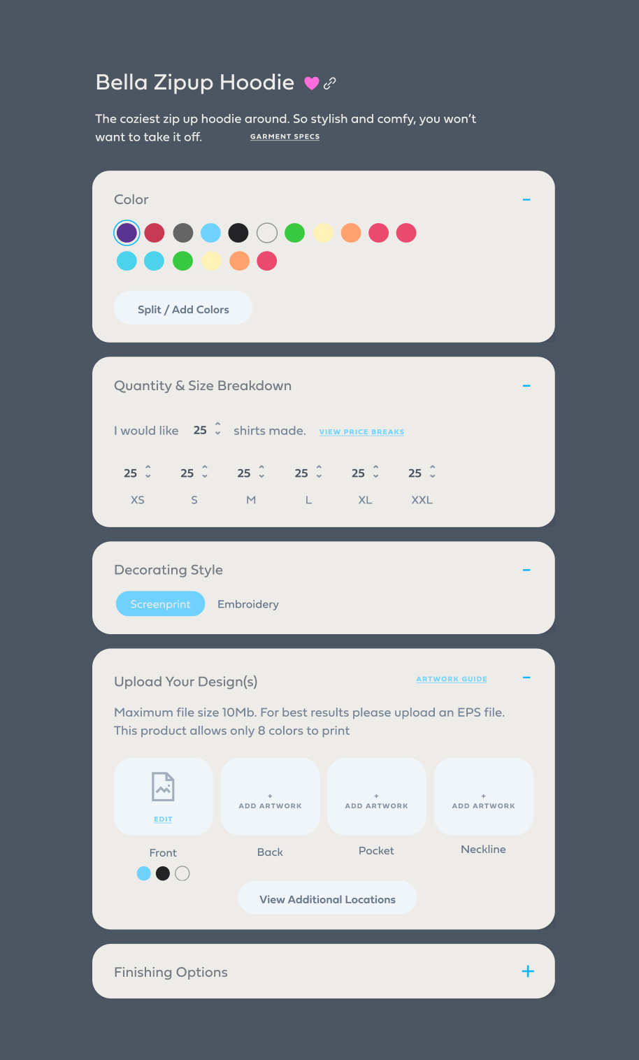 Order process screens