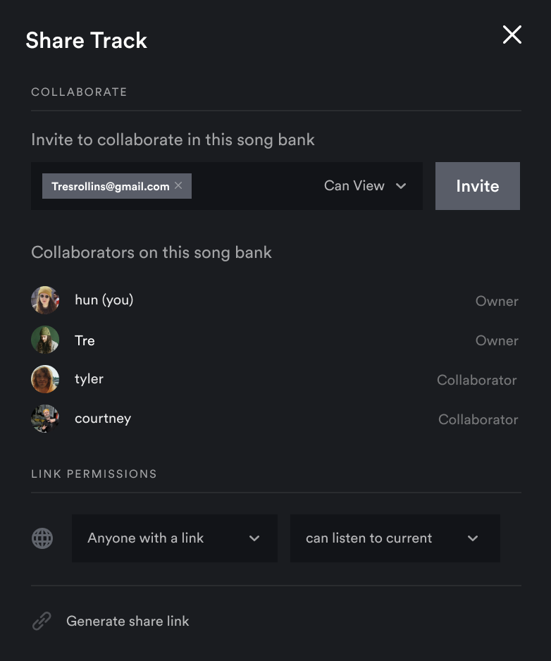 Wayv — share track modal